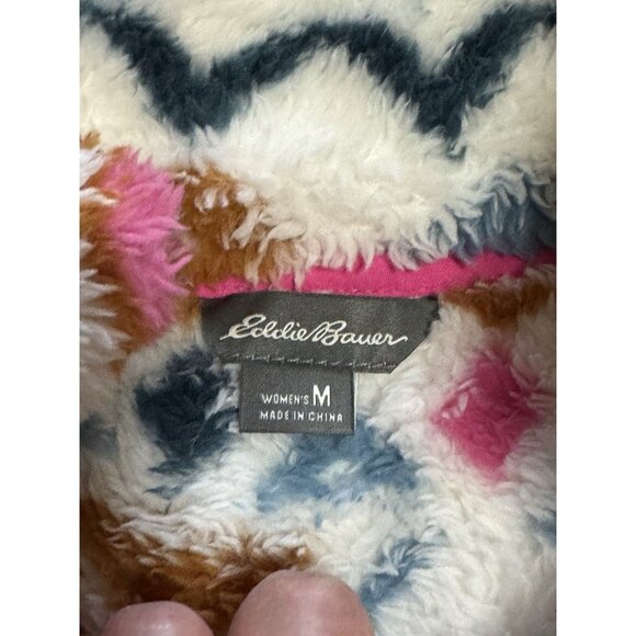 Eddie Bauer 1/4 Zip Fleece Jacket Women Size Medium Aztec Country Preppy Fluffy - Picture 3 of 16